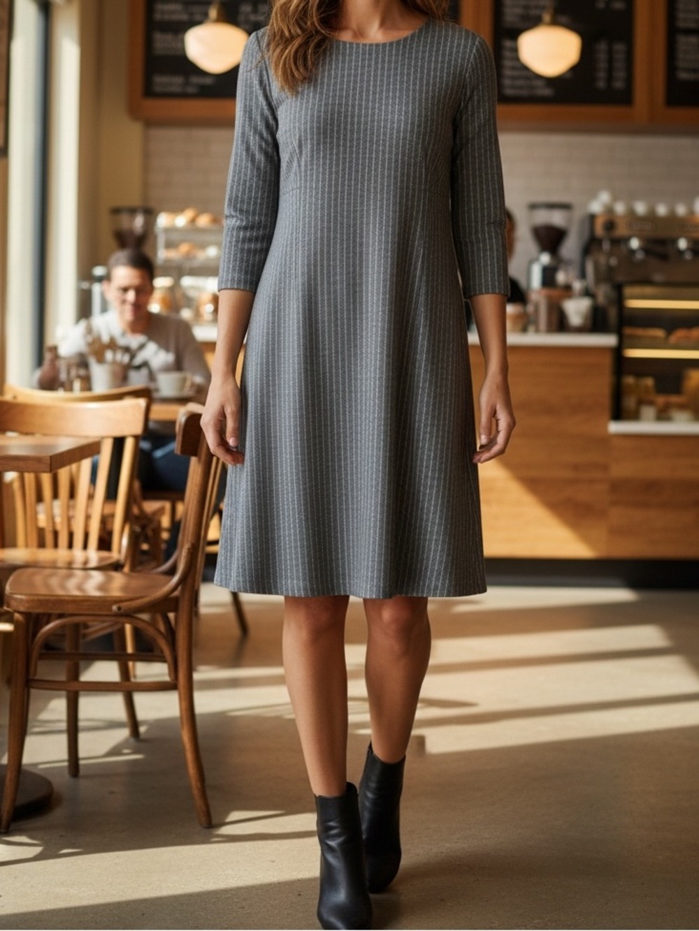 Rachel roy stripped grey long sleeve midi dress size 12